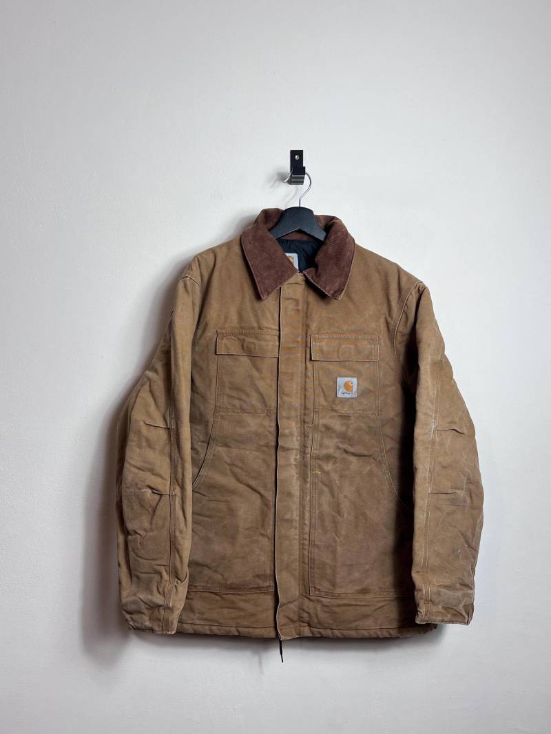 Vintage Carhartt Arctic Coat M Duck Brown Denim Workwear Jacket von AGEDvntg
