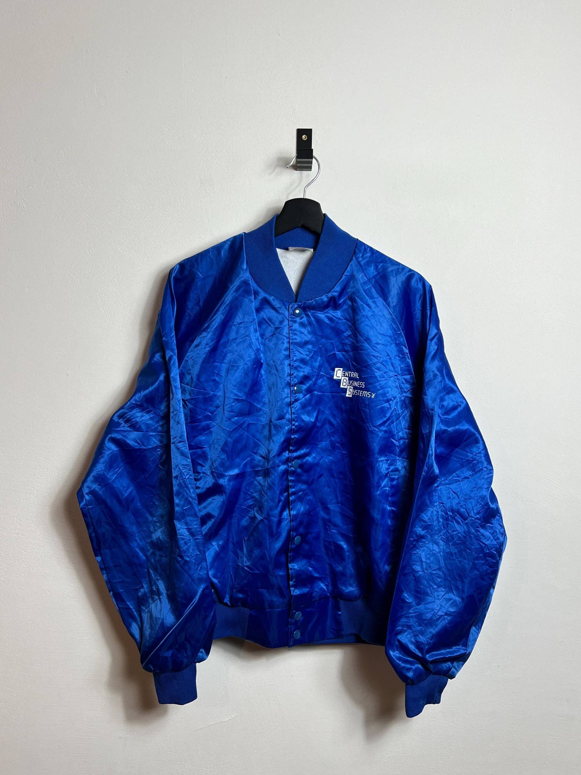 Vintage Nylon Jacket L Blue Baseball College Bomber Computer 80S 90S Made in Usa von AGEDvntg