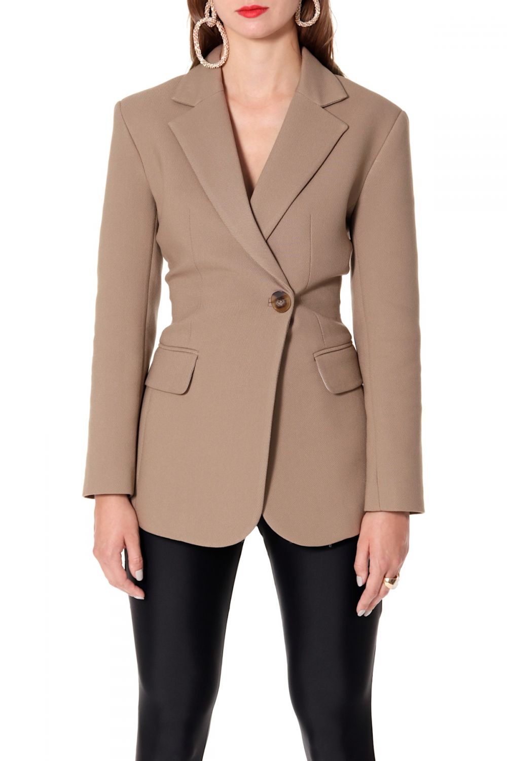 HALEWSKI | Isabella Blazer | Women’s Beige Blazer with Cinched Waist & Broad Shoulders | Flattering Hourglass Silhouette von HALEWSKI