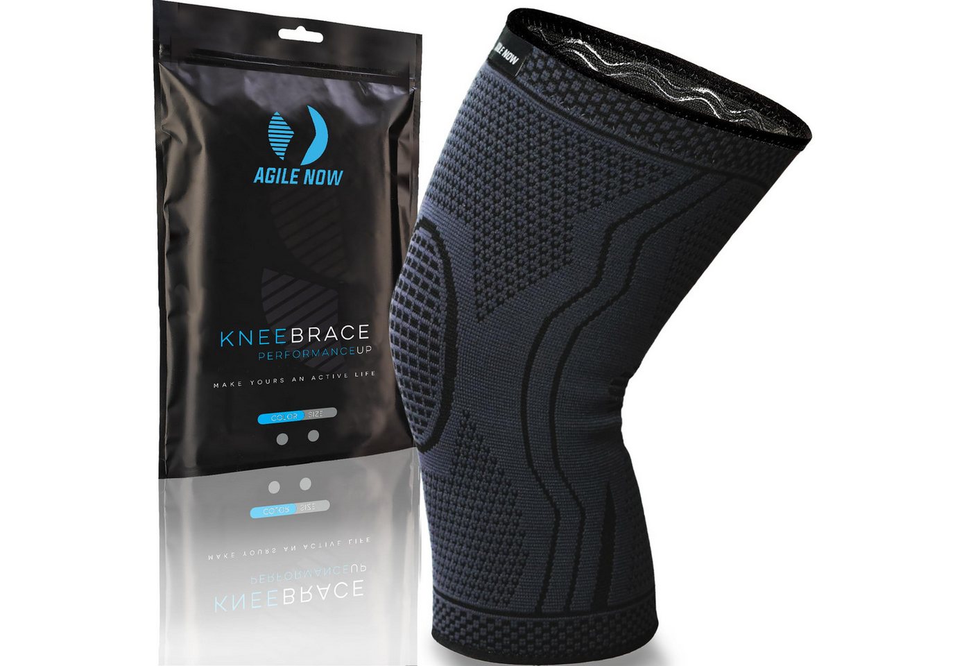 AGILE NOW Kniebandage Performance Up, Stabilisiert & Entlastet (Rutschfester Sitz, Ideal für Fitness, Laufen, Training), Weiches & atmungsaktives Material von AGILE NOW