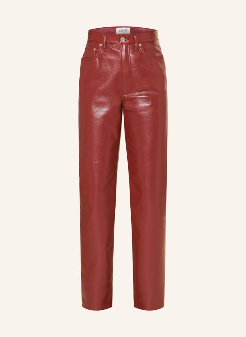 Agolde Hose In Lederoptik 90's Pinch Waist rot von AGOLDE