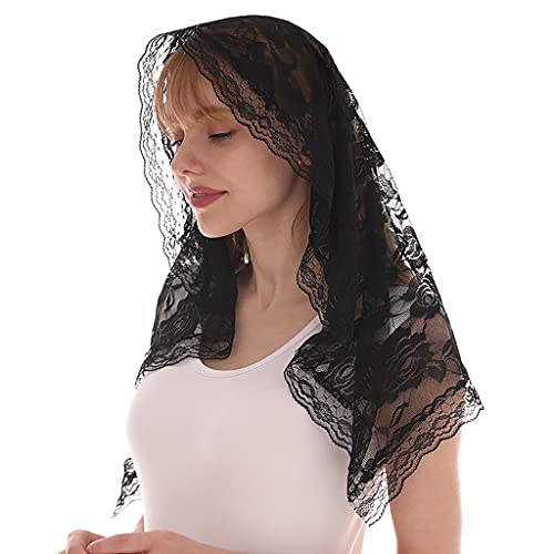 AGONEIR Spitzenschal Mantilla Schleier Leichter Schal Modische Florale Tücher Und Tücher Für Frauen Lateinischer Massenschleier Für Die Braut Katholischer Spitzenschleier Mit Mantilla von AGONEIR