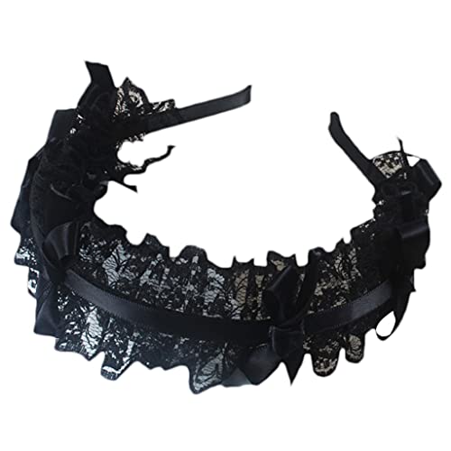 Mädchen-Spitzen-Haarreif mit Schleife, Kopfschmuck, niedliche Dienstmädchen-Kopfbedeckung, Gothic-Stil, Cosplay, Stirnband, Rüschen, Spitze, Haarband, Schleifen von AGONEIR