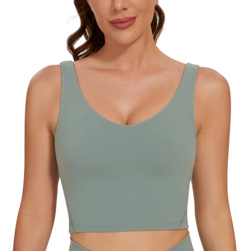 AGONVIN Damen Langes Riemchen ohne Bügel gepolstert Training Top Yoga Sport-BH Matcha-Grün L von AGONVIN