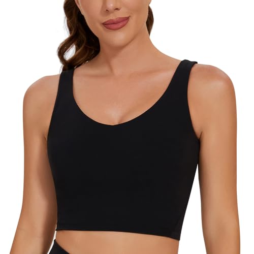 AGONVIN Damen Langes Riemchen ohne Bügel gepolstert Training Top Yoga Sport-BH Schwarz S von AGONVIN