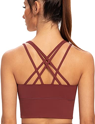 AGONVIN Damen Longline Strappy Gepolsterte Medium Support Training Top Sport BH Cabernet Rot M Große Größen von AGONVIN