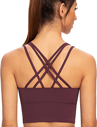 AGONVIN Damen Longline Strappy Gepolsterte Medium Support Training Top Sport BH Hellviolett L Große Größen von AGONVIN