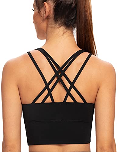 AGONVIN Damen Longline Strappy Gepolsterte Medium Support Training Top Sport BH Schwarz L Große Größen von AGONVIN