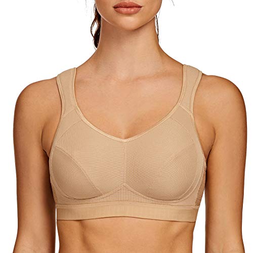 AGONVIN Damen Sport BH Starker Halt Große Brüste Acvive High Support Lauf Fitness Yoga Bra Beige 100B von AGONVIN