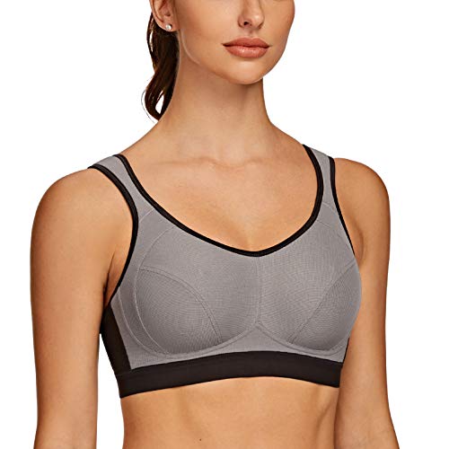 AGONVIN Damen Sport BH Starker Halt Große Brüste Acvive High Support Lauf Fitness Yoga Bra Grey 100B von AGONVIN