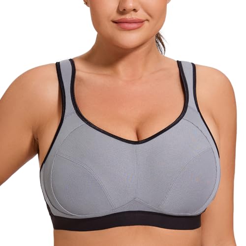 AGONVIN Damen Sport BH Starker Halt Große Brüste Acvive High Support Lauf Fitness Yoga Bra Grey 90B von AGONVIN