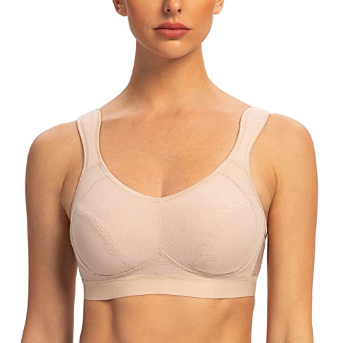 AGONVIN Damen Sport BH Starker Halt Große Brüste Acvive High Support Lauf Fitness Yoga Bra Hell beige 100G von AGONVIN