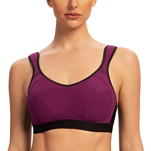 AGONVIN Damen Sport BH Starker Halt Große Brüste Acvive High Support Lauf Fitness Yoga Bra Magenta 100B von AGONVIN