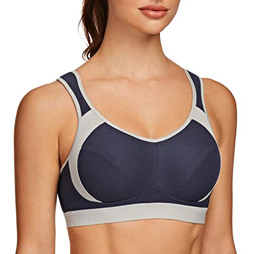 AGONVIN Damen Sport BH Starker Halt Große Brüste Acvive High Support Lauf Fitness Yoga Bra Navy 100B von AGONVIN
