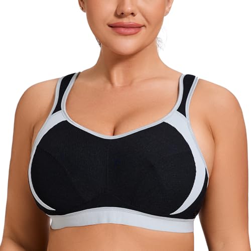 AGONVIN Damen Sport BH Starker Halt Große Brüste Acvive High Support Lauf Fitness Yoga Bra Schwarz 100E von AGONVIN
