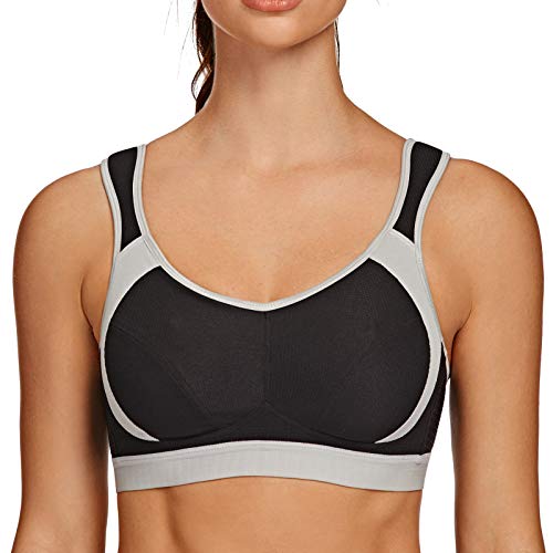 AGONVIN Damen Sport BH Starker Halt Große Brüste Acvive High Support Lauf Fitness Yoga Bra Schwarz 100H von AGONVIN