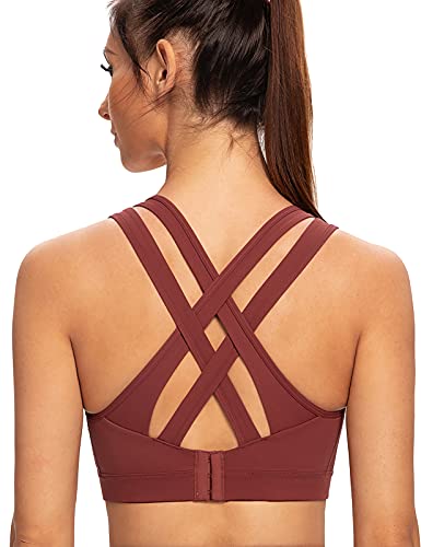 AGONVIN Damen Starker Halt Gepolstert Große Brüste Joggen Ohne Bügel Sport BH Cabernet Rot M von AGONVIN