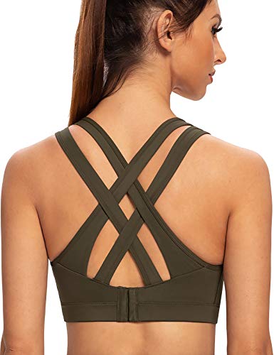 AGONVIN Damen Starker Halt Gepolstert Große Brüste Joggen Ohne Bügel Sport BH Olivgrün 3XL Große Größen von AGONVIN