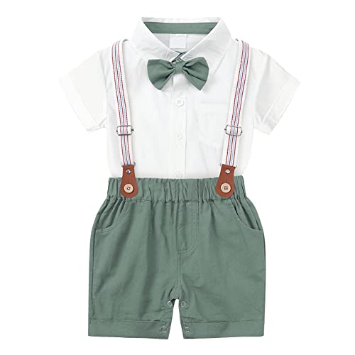 AGQT Baby Anzug Jungen Bekleidungssets Hemd mit Fliege + Hosenträger Shorts Strampler für Hochzeit Festliche Taufe Grün Größe 2-3 Jahre von AGQT