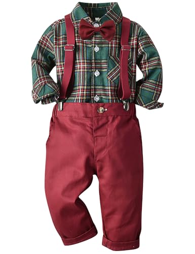 AGQT Baby Jungen Anzug Weihnachten Outfits Bekleidungssets Festliche Taufe Hochzeit Langarm Baby Kleikind Rot Karierter 12-18 Monate von AGQT