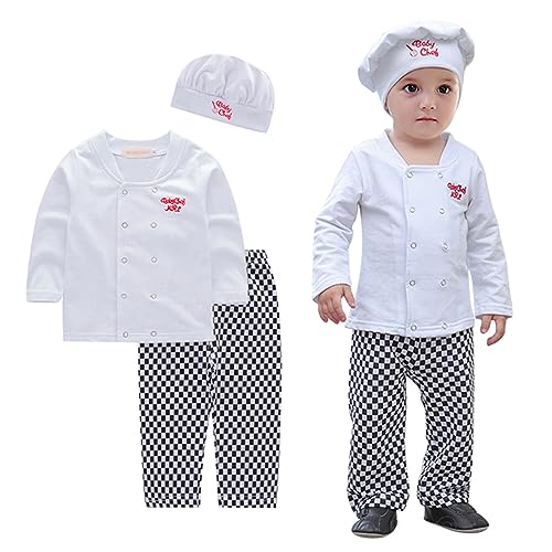 AGQT Baby Jungen Koch Karneval Fasching Kostüm Chef Outfit inkl Kochjacke Bäckermütze Hose 9-12 Monate von AGQT