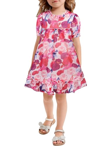 AGQT Baby Kleid Mädchen Sommerkleid Puffärmel Blumenmädchen Kleid Festliches Kleid Mädchen Blumen auf Rosa Größe 6-12 Monate von AGQT