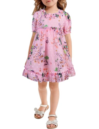 AGQT Baby Kleid Mädchen Sommerkleid Puffärmel Blumenmädchen Kleid Festliches Kleid Mädchen Rosa Foundation Grün Blume kleine Orangefarbene Blume Größe 6-12 Monate von AGQT