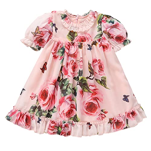 AGQT Baby Kleid Mädchen Sommerkleid Puffärmel Blumenmädchen Kleid Festliches Kleid Mädchen Rosa Größe 3-6 Monate von AGQT