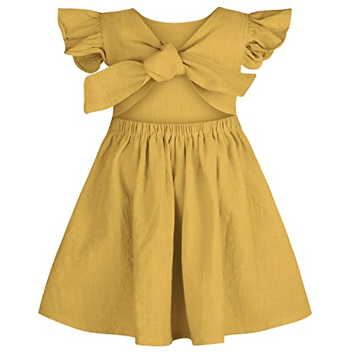 AGQT Baby Kleinkind Mädchen Sommerkleid Rüschen Halfter Ärmelloses Strandkleid Mit Bogen Sommer Strandpartykleider Gelb Größ 1-2 Jahre von AGQT