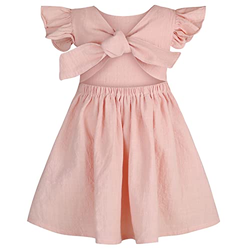 AGQT Baby Kleinkind Mädchen Sommerkleid Rüschen Halfter Ärmelloses Strandkleid Mit Bogen Sommer Strandpartykleider Rosa Größ 1-2 Jahre von AGQT