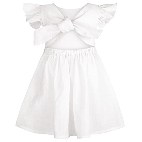 AGQT Baby Kleinkind Mädchen Sommerkleid Rüschen Halfter Ärmelloses Strandkleid Mit Bogen Sommer Strandpartykleider weiß Größ 2-3 Jahre von AGQT