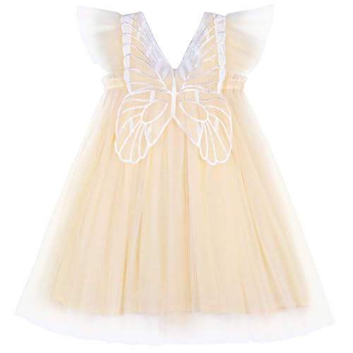 AGQT Baby Mädchen Halloween Tüll Tutu Kleid Ärmellos Schmetterling Rücken Prinzessin Kleid Blume Mädchen Kleider Hochzeit Geburtstag Partykleid Taufkleid Aprikose Größe 12-18 Monate von AGQT