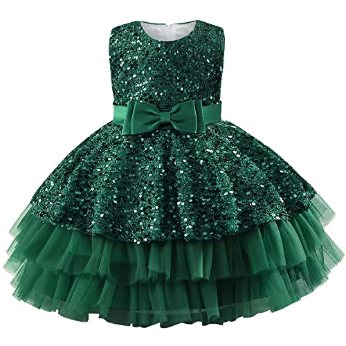 AGQT Baby Mädchen Kleid Prinzessin Pailletten Bowknot Festliches Kleid Mädchen Ärmelloses Tüll Tutu Hochzeit Taufkleid Geburtstag Partykleid Dunkelgrüne Größe 12-18 Monate von AGQT