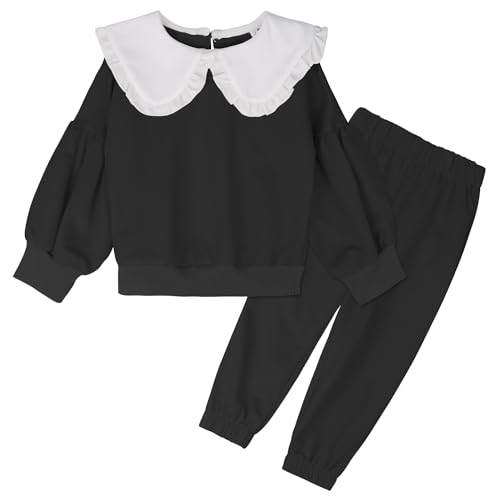 AGQT Baby Mädchen Sweatshirt Bekleidungssets Langarm Top + Hose Zweiteiler Babykleidung Kleinkind Herbst Winter Warme Outfit Kleidung Schwarz 2-3 Jahre von AGQT