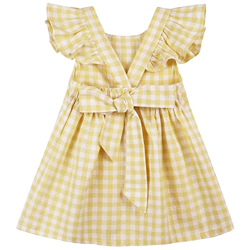 AGQT Baby Mädchen Kleinkind Kariertes Kleid Gingham Rüschenärmel Rückenfrei Sommerkleider Frühling Gesmokt Geburtstag Hellgelb Größe 12-18 Monate von AGQT