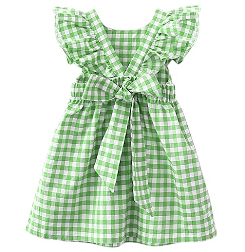 AGQT Baby Mädchen Kleinkind Kariertes Kleid Gingham Rüschenärmel Rückenfrei Sommerkleider Frühling Gesmokt Geburtstag Hellgrün Größe 12-18 Monate von AGQT