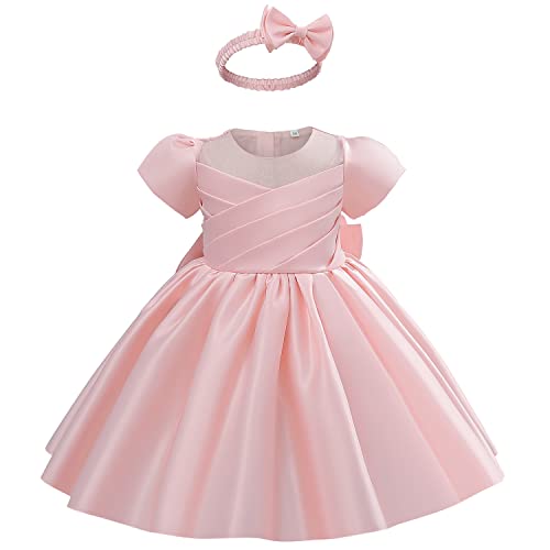 AGQT Baby Mädchen Kleinkind Prinzessin Kleid Blume Mädchen Bowknot Elegantes Party Kleid Geburtstag Hochzeit Taufkleid Rosa Größe 18-24 Monate von AGQT