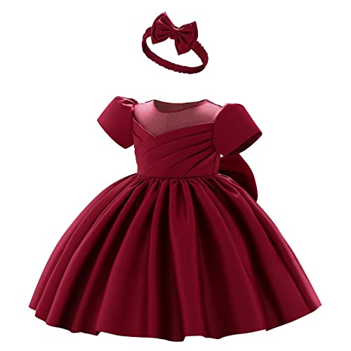 AGQT Baby Mädchen Kleinkind Prinzessin Kleid Blume Mädchen Bowknot Elegantes Party Kleid Geburtstag Hochzeit Taufkleid Rotwein Größe 12-18 Monate von AGQT