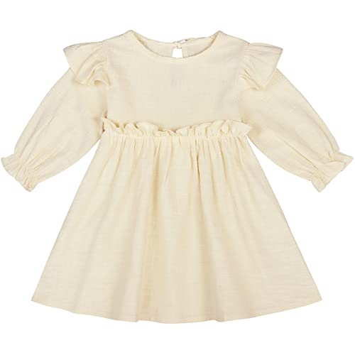 AGQT Baby Mädchen Langarm Kleid Blumenmädchen Rüschen Ärmel Baumwollleinen A-Linie Freizeit Kleid Herbst und Winter Festliches Kleid Aprikosen 5-6 Jahre von AGQT