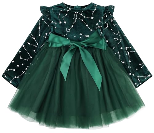 AGQT Baby Mädchen Langarm Tutu Samtkleid Winter Rüschen Schleife Kleider Frühling Prinzessin Kleid Mit Glitzer Hochzeit Festlich Geburtstag Party Dunkelgrün Größe 5–6 Jahre von AGQT