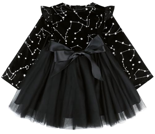 AGQT Baby Mädchen Langarm Tutu Samtkleid Winter Rüschen Schleife Kleider Frühling Prinzessin Kleid Mit Glitzer Hochzeit Festlich Geburtstag Party Schwarz Größe 9–10 Jahre von AGQT