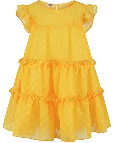 AGQT Baby Mädchen Sommer Freizeitkleid Rüschen Chiffon Prinzessin Elegantes Festlich Hochzeit Party Kleid Swiss Dots Gelb Größ 1-2 Jahre von AGQT