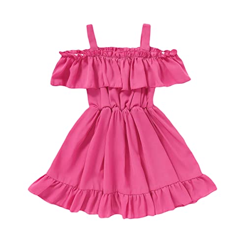 AGQT Baby Mädchen Sommer Schulterfrei Chiffon Kleid Strandbekleidung Rüste Tunika Rosarot Größe 1-2 Jahre von AGQT