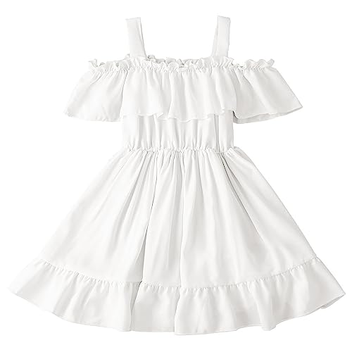 AGQT Baby Mädchen Sommer Chiffon Schulterfrei Kleid Prinzessin Kleider Strumpfhalter Sonnenkleid Freizeitkleid Taufkleid Weiß Größe 1-2 Jahre von AGQT