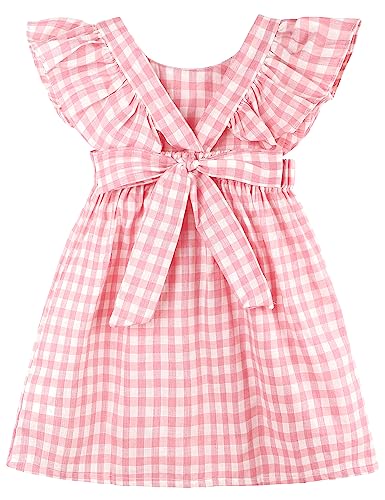 AGQT Baby Mädchen Sommerkleid Gingham Rüschenärmel Rückenfrei Frühling Gesmokt Geburtstag Kleid Rosa Größe 12-18 Monate von AGQT