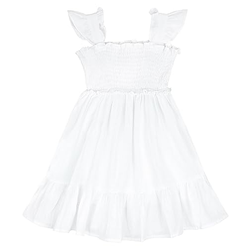 AGQT Baby Mädchen Sommerkleid Rüschen Ärmel Elegant A-Linie Kinder Layered Freizeitkleid Strand Partykleid Weiß Größe 2-3 Jahre von AGQT