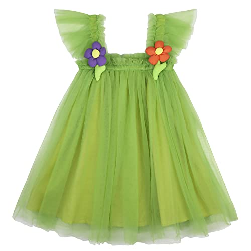 AGQT Baby Mädchen Sommerkleid Tüll Kleid mit Karikatur Blume Strandkleider Festlich Hochzeit Geburtstag Taufkleid Fruchtgrün Größe 6-12 Monate von AGQT