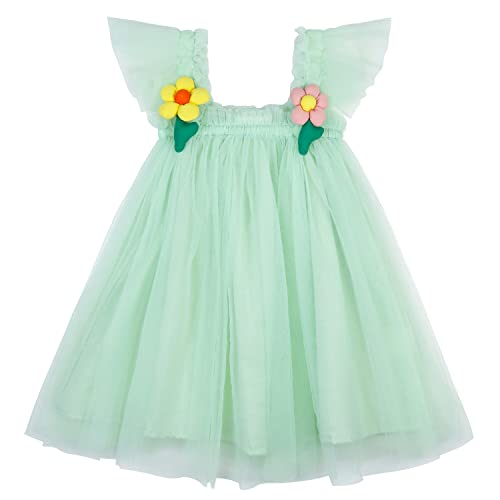 AGQT Baby Mädchen Sommerkleid Tüll Kleid mit Karikatur Blume Strandkleider Festlich Hochzeit Geburtstag Taufkleid Hellgrün Größe 12-18 Monate von AGQT