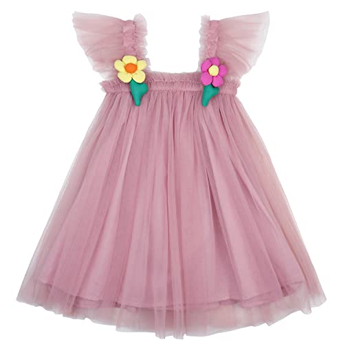 AGQT Baby Mädchen Sommerkleid Tüll Kleid mit Karikatur Blume Strandkleider Festlich Hochzeit Geburtstag Taufkleid Rosa Größe 18-24 Monate von AGQT