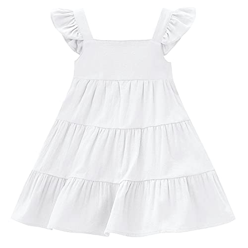 AGQT Baby Mädchen Sommerkleidkleid Casual Rüschen Ärmel Freizeitkleid Prinzessin Strandparty Kleid Weiß Größe 6-12 Monate von AGQT